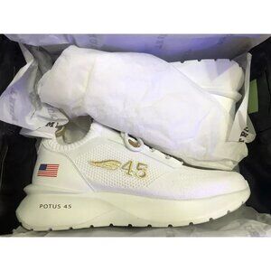 Donald Trump POTUS‎ 45 Sneakers Mens Size 10 White Gold MAGA Shoes Authentic NEW